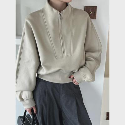 Luxi Women's High-End Half-Zip Sweatshirt – 2024 Spring Korean Casual Sporty High-Waist Top