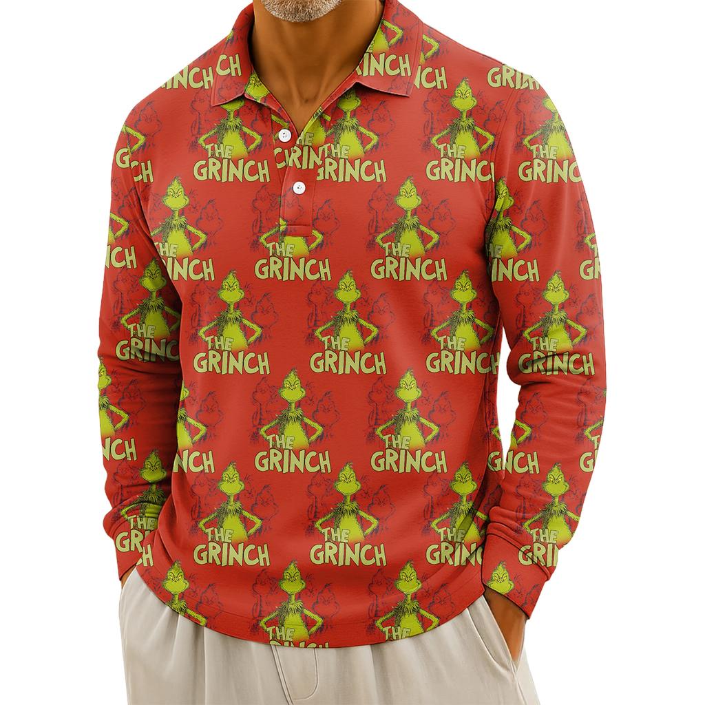 Men's Casual Christmas Print Button Long Sleeve Shirt