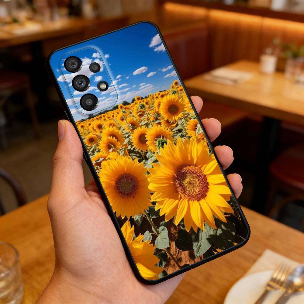 Sunflower&Sunny Day  For Samsung Galaxy A13,A21s,A22,A31,A32,A52,A53,A71,A80,Soft Black Shell