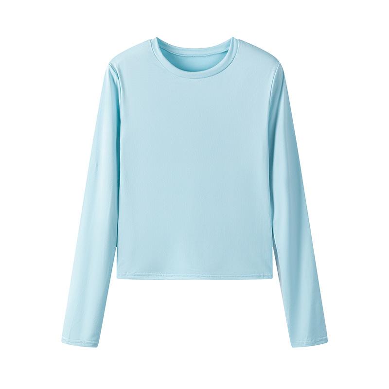 Autumn New Women's T-shirt Solid Color Round Neck Base Shirt Slim Fit Wearing Hands Long Sleeved Top for Women