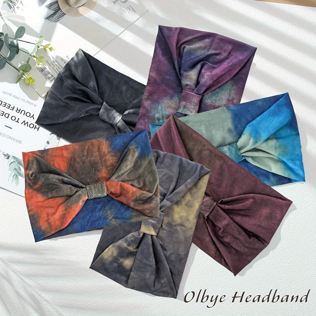 Boho Chic Tie-Dye Wide Headband for Women - Non-Slip, Stretchy Yoga & Workout Sweatband, Fashionable Hair Accessory, Knotted, Sweat-absorbing