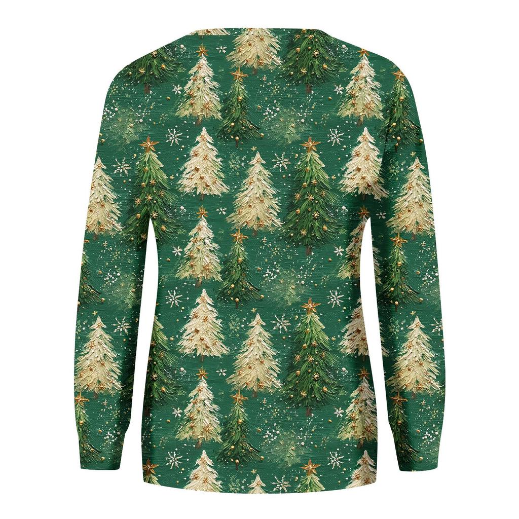 Women's Fashion Christmas Printed Long Sleeve Loose Round Neck Sweatshirt Top