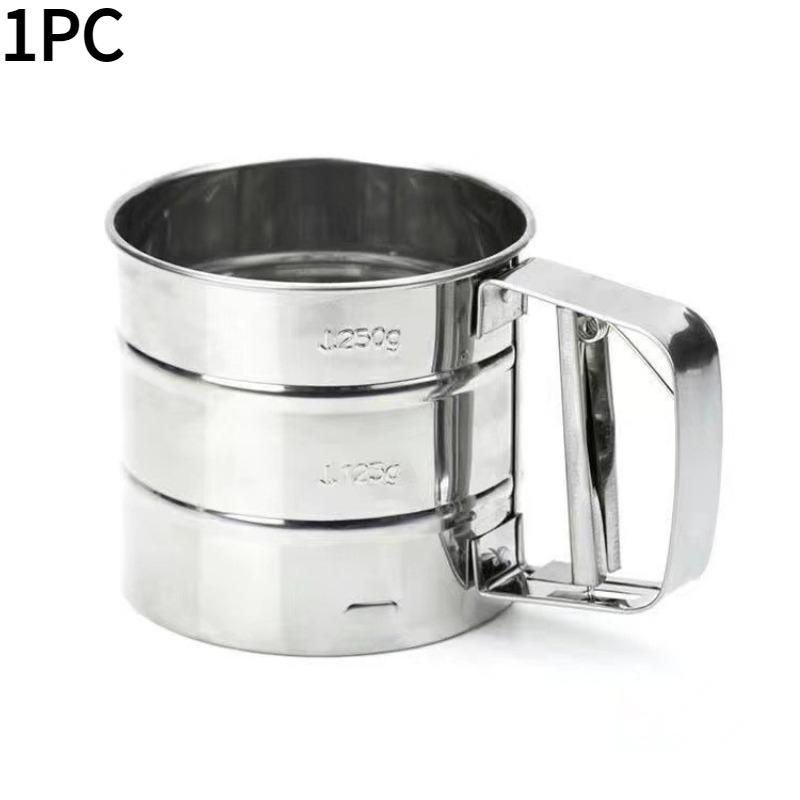 1PC ultra-fine stainless steel sieve flour sieve handheld semi-automatic mesh baking round powdered sugar cup filter screen household