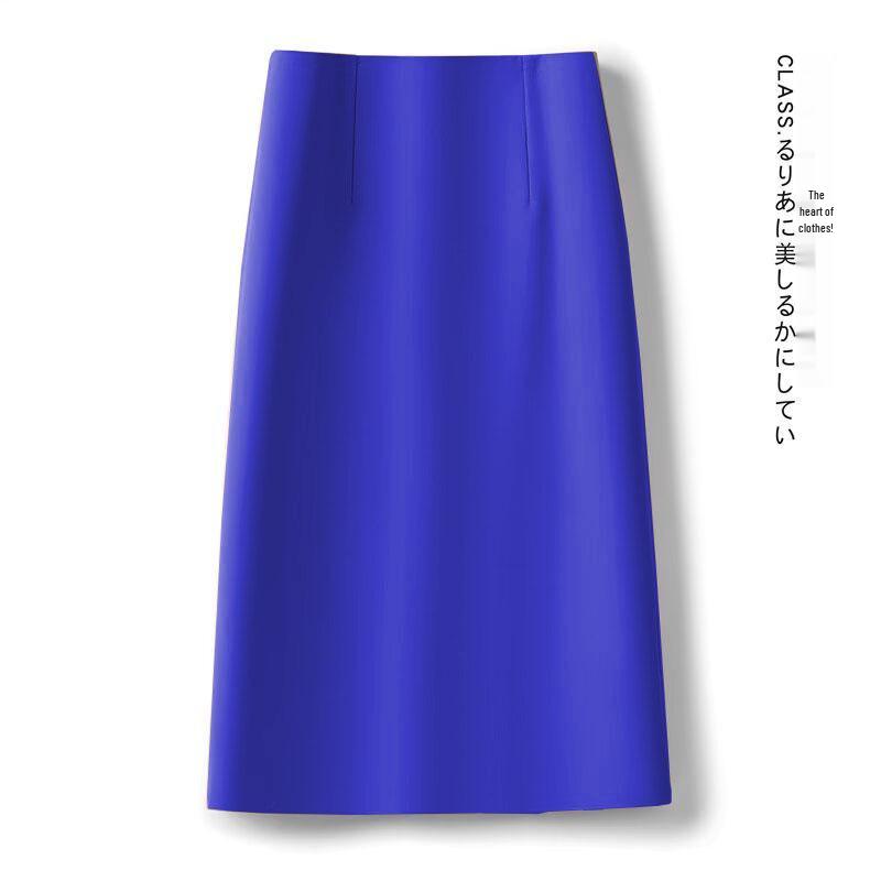 Petite High Waist Midi Skirt with Back Slit - Women's 2025 Spring/Autumn A-Line Slimming Style