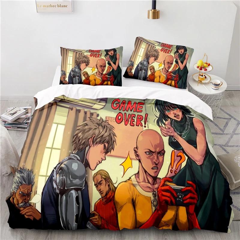 Japan Anime ONE PUNCH-MAN 3D Pattern Duvet Cover Set with Pillowcase 2/3pcs Cartoon Bedding Sets Bed Linen Queen King Bedclothes
