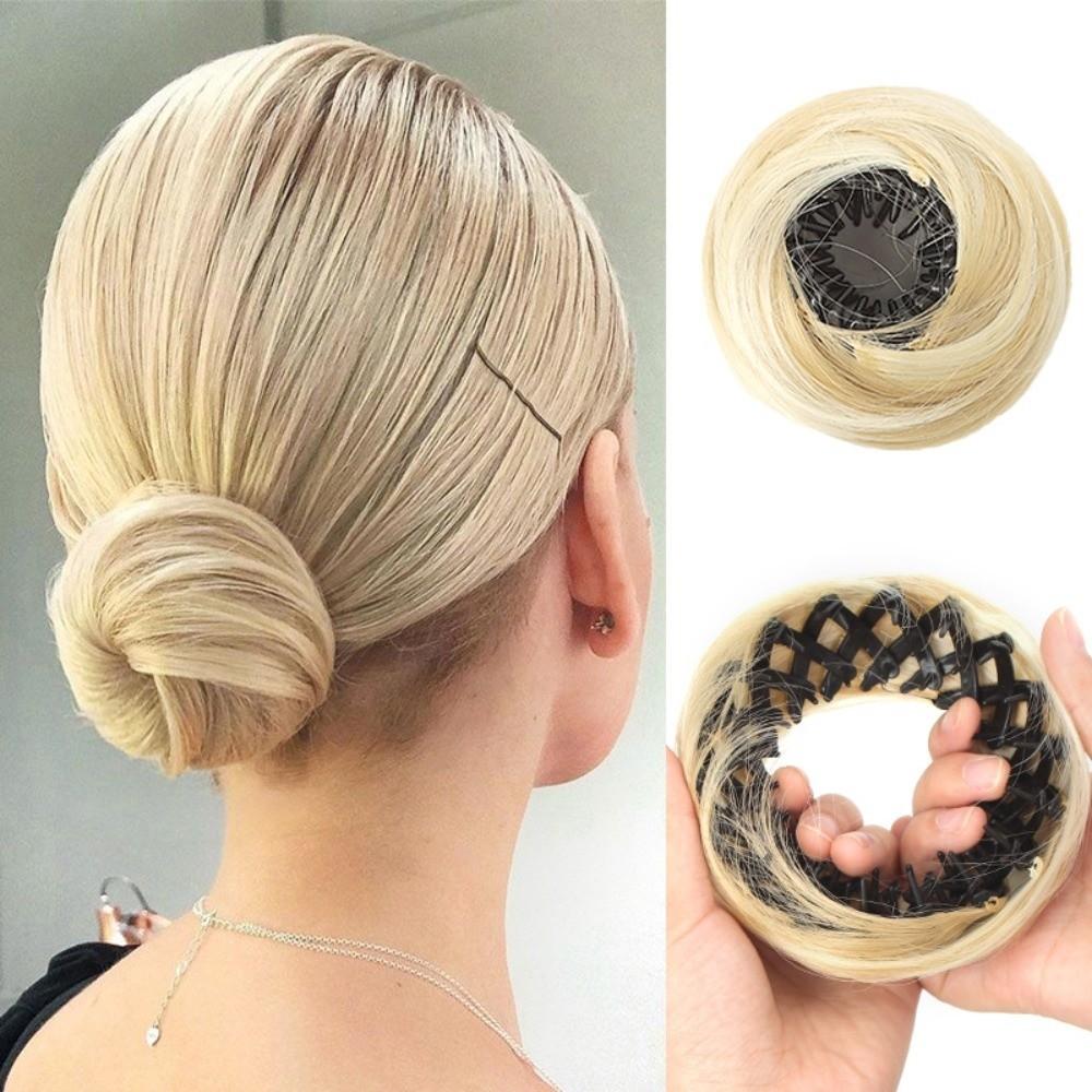 Synthetic Hair Clip in Hair Bun Straight Texture Messy Hair Bun Extensions Circle Elastic Clips Mini Bird's Nest Shaped Bun