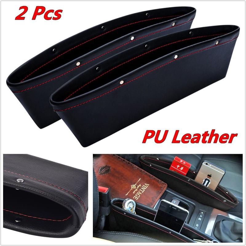 2x PU Leather Catch Catcher Box Caddy Car Seat Gap Slit Pocket Storage Organizer