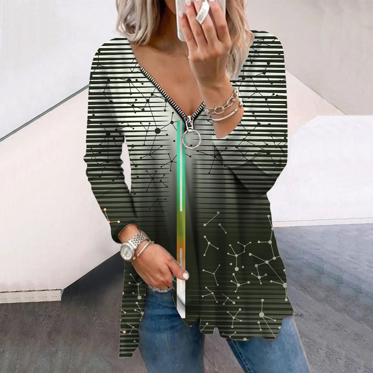 

Женская осенняя линия Atom Printed Long Sleeve T Shirts Loose V-Neck Plus Size Tee Shirt Tops Comfy Bloose 8XL жёлтый