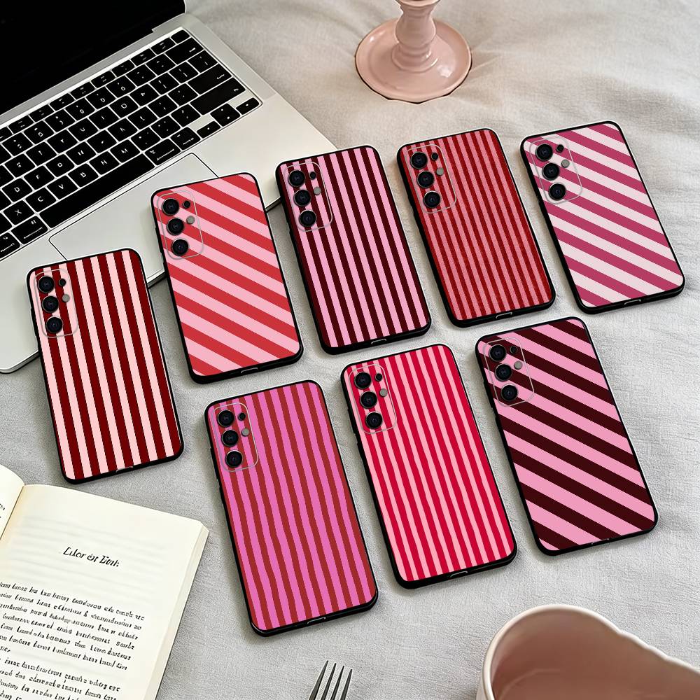 Burgundy White Stripe patterns Phone Case Black Silicone Soft For Samsung S25,S24,S21,S22,S23,S30,Ultra,S20,Plus,Fe,Lite