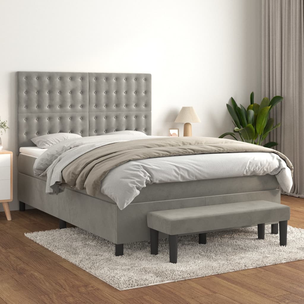 Vidaxl Letto Continentale Con Materasso, Grigio Chiaro, 140X190Cm, Velluto