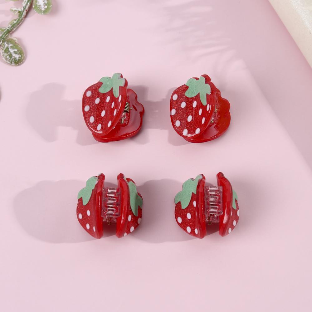 4Pcs Acetate Fruit Hair Claw Clips Cute Mini Sparkling Strawberry Girls Women Side Braid Hairpins Trendy Hair Accessories Gifts