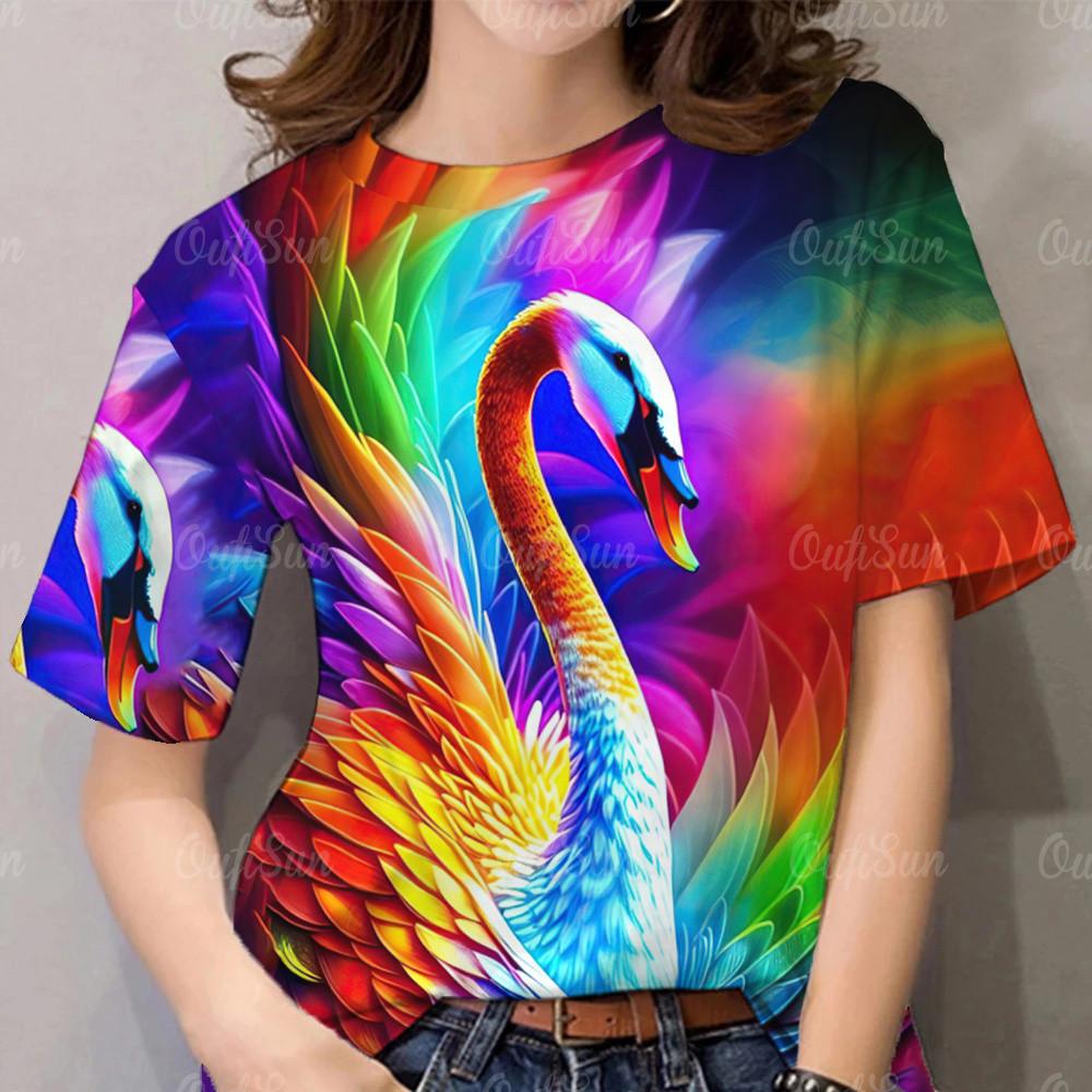 Women s Rainbow Pattern T-shirt Top Printed Short Sleeve Casual Street Wear Women s Extra Large T-shirt XXS