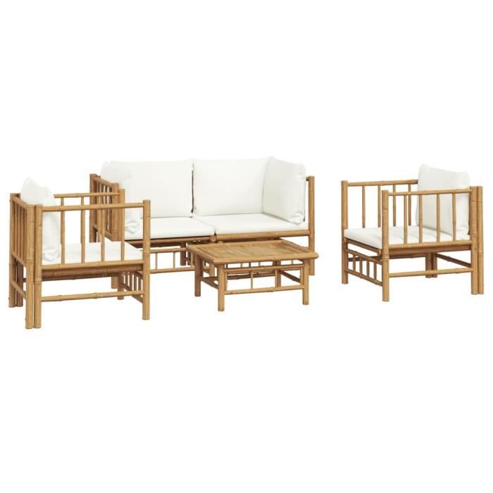 VidaXL Garden Lounge Set 5 Pcs with Cream White Cushions Bamboo 3155185
