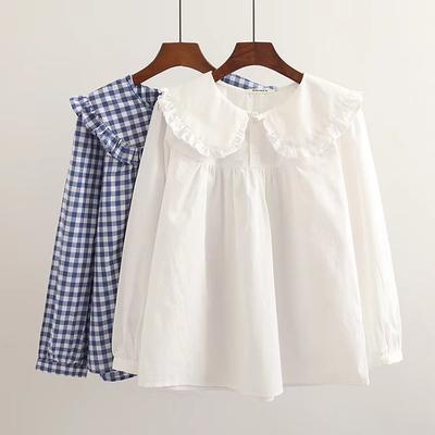 Little Fresh Sweet Cute Princess Style Doll Collar with Ruffled Edges Long Sleeved Shirt for Women