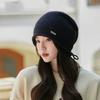 Autumn and winter hats women's cold hats big head circumference versatile knitted thin crimped outdoor stacking hats women's winter