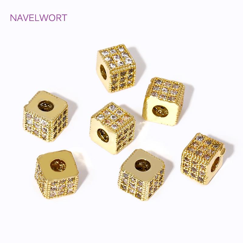 Luxury 18K Gold Plated Brass Pave Zircon Square Spacer Beads For Bracelet Making,Beads Separators,DIY Jewelry Making Findings