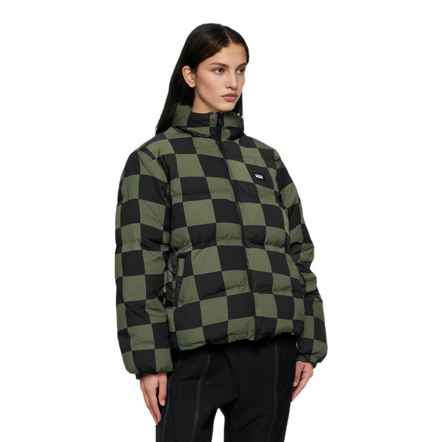 Vans Reversible Checkered Long Sleeve Stand Collar Down Jacket Unisex Outerwear Olive-Green VN00090RKCZ