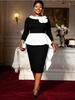 Rochie Elegantă Femei Black White Colorblock Bodycon Gât Rotund Peplum Drapaj Floare 3D Biserică Muncă Petrecere Ocazii Formale 2026 Nou