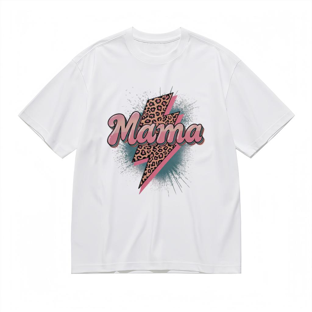 Women's Trend Fashionable Breathable Classic T-Shirt Mens Womens Tees Top Lightning Leopard Mama Tee