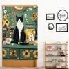 Cute Tapestry Cat Floral Sage Green Vase Girly Tapestry Aesthetic Wall Art Decor Black White Cat Flowers Plant Picture Vintage