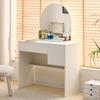 Schminktisch mit Spiegel - Moderner Schminktisch mit Schubladen und offenen Fächern, Weiß, H135/B90/T40cm
