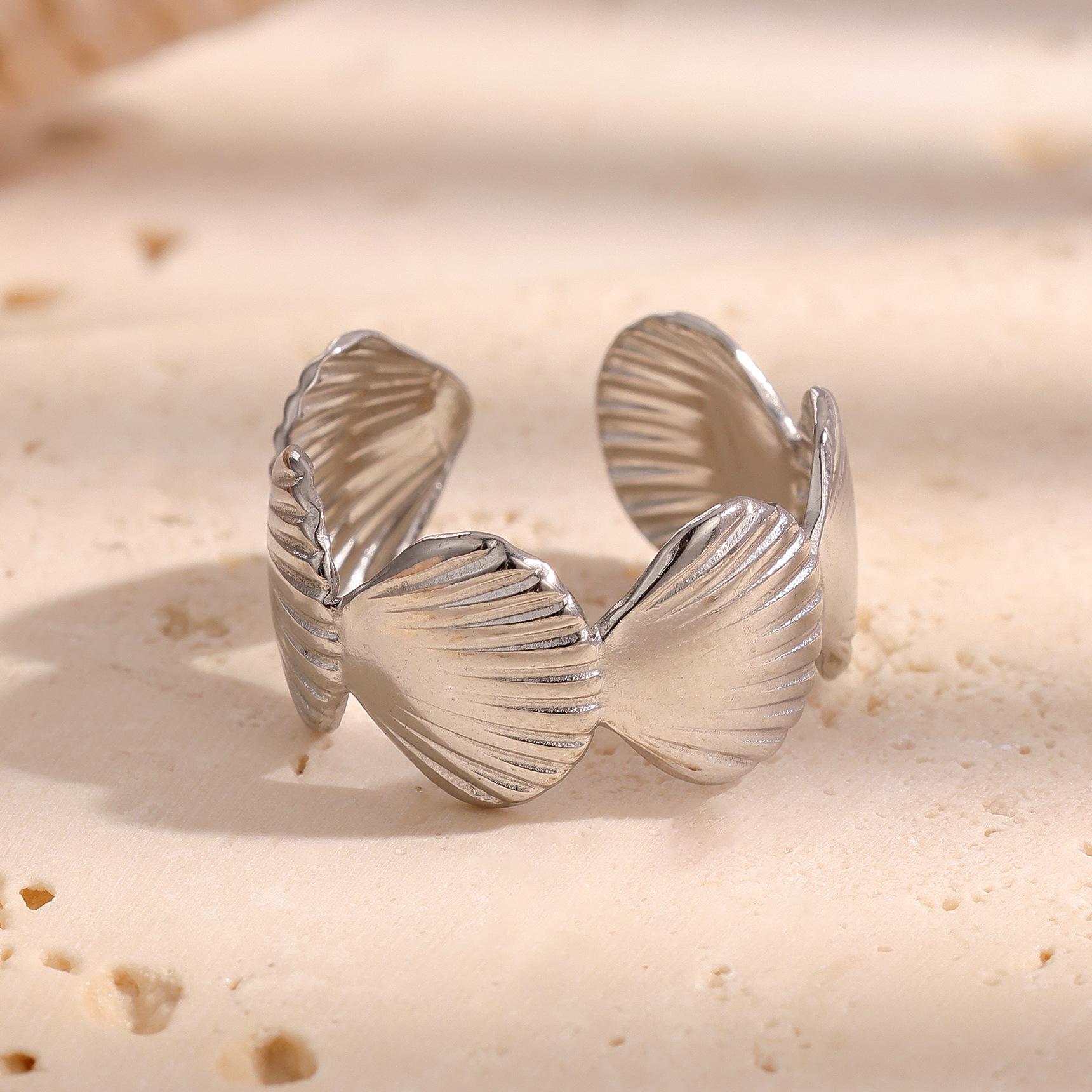 Women s Fashion Ocean Shell Stainless Steel Open Ring - Simple, Durable, Non-Fading Titanium