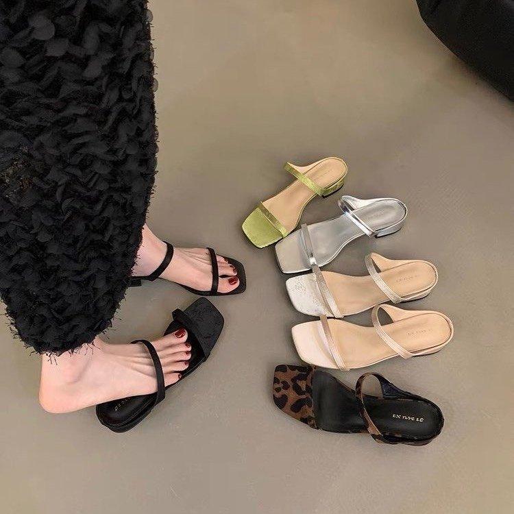 2025 summer Internet celebrities new sexy high-heeled sandals women wear square head open-toed fashion word with stiletto sandals