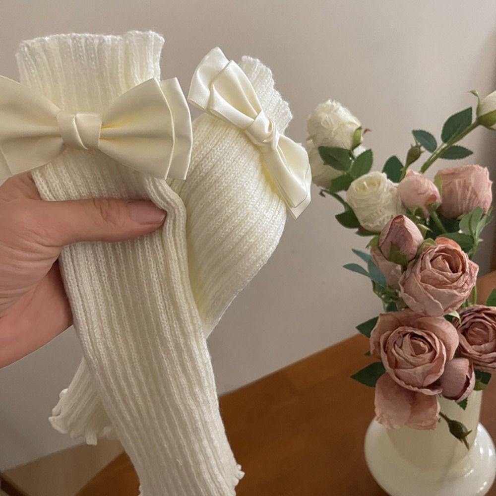 Y2k Knitted Bow Gloves Gothic Fingerless Gloves Soft Wool Sleeve Cuff  Ladies