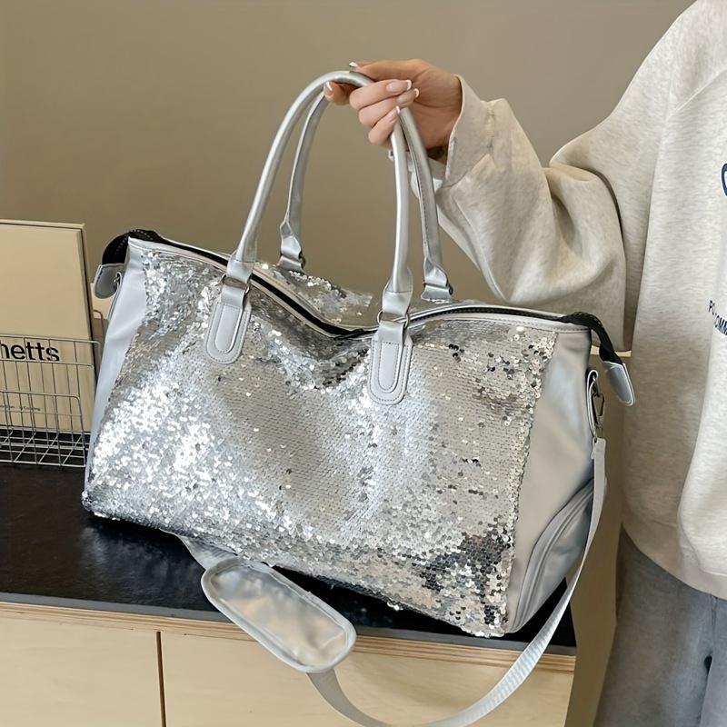 Fashion Sequin Travel Bag, Large Capacity Sports Bag, Wet and Dry Separation Sequin Short-distance Travel Hand-held Shoulder Bag