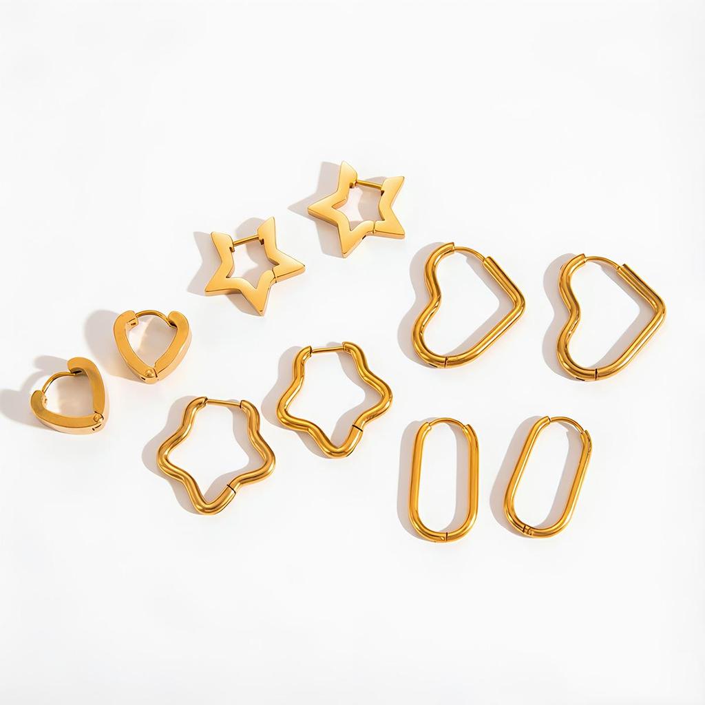 Korean Style Stainless Steel Cross-border Hoop & Stud Earring Set - Niche Elegant Titanium Steel Earrings for Commute.