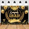 Golden Flash Black Balloon Banner Photography Background Cloth, Congratulations Graduation Ceremony Evening Photography Backdrop