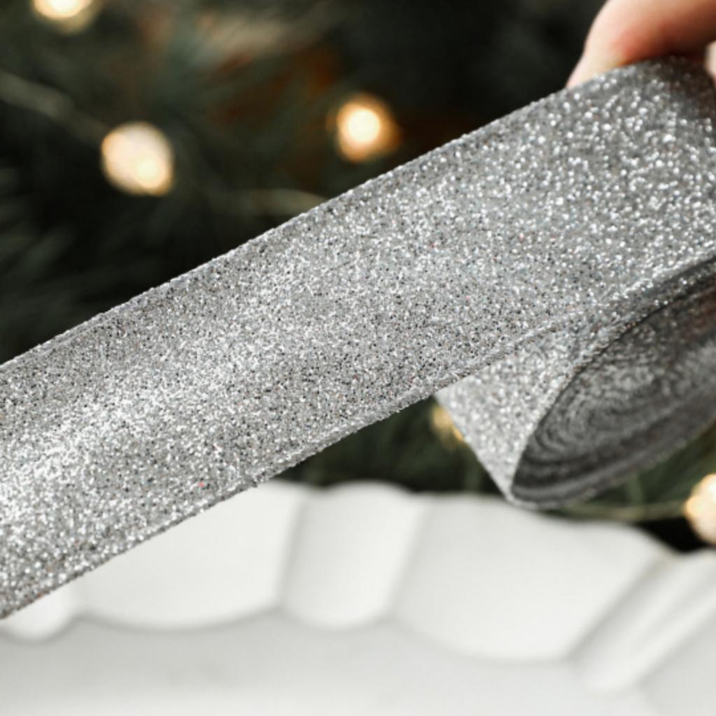 2m/2yard Christmas Ribbon Wire-Edged Woven Gold Glittery Christmas Ribbon for Christmas Tree Decorations Gift Wrapping DIY Bow