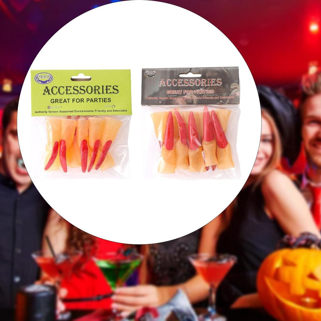 10 Pieces Witch Nails Red Long Spooky Witch Fingers False Nails Monster Finger Tips for Bar Stage Show Masquerade Dress Up Props