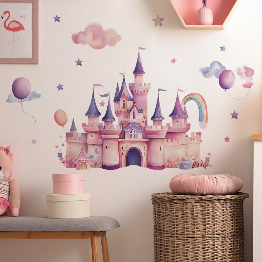 2 Pcs Cartoon Dream Castle Balloon Bedroom Living Room Home Wall Background Beautification Decoration Wall Stickers