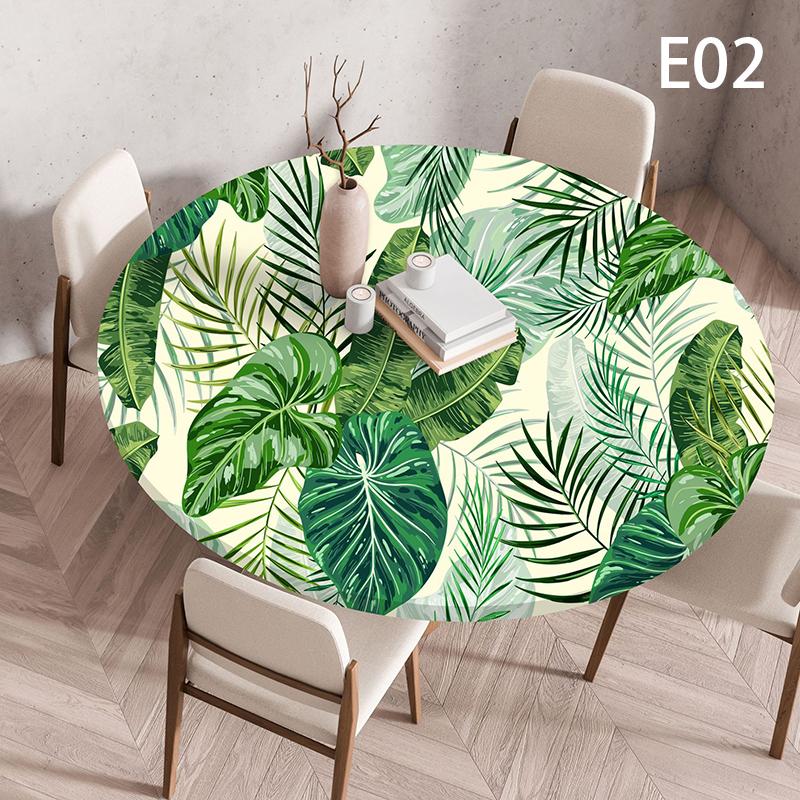Waterproof Elastic Table Cover 60/90/100/120Cm Green Round Oil-Proof Tablecloth for Kitchen Dining Wedding Party Home Decoration