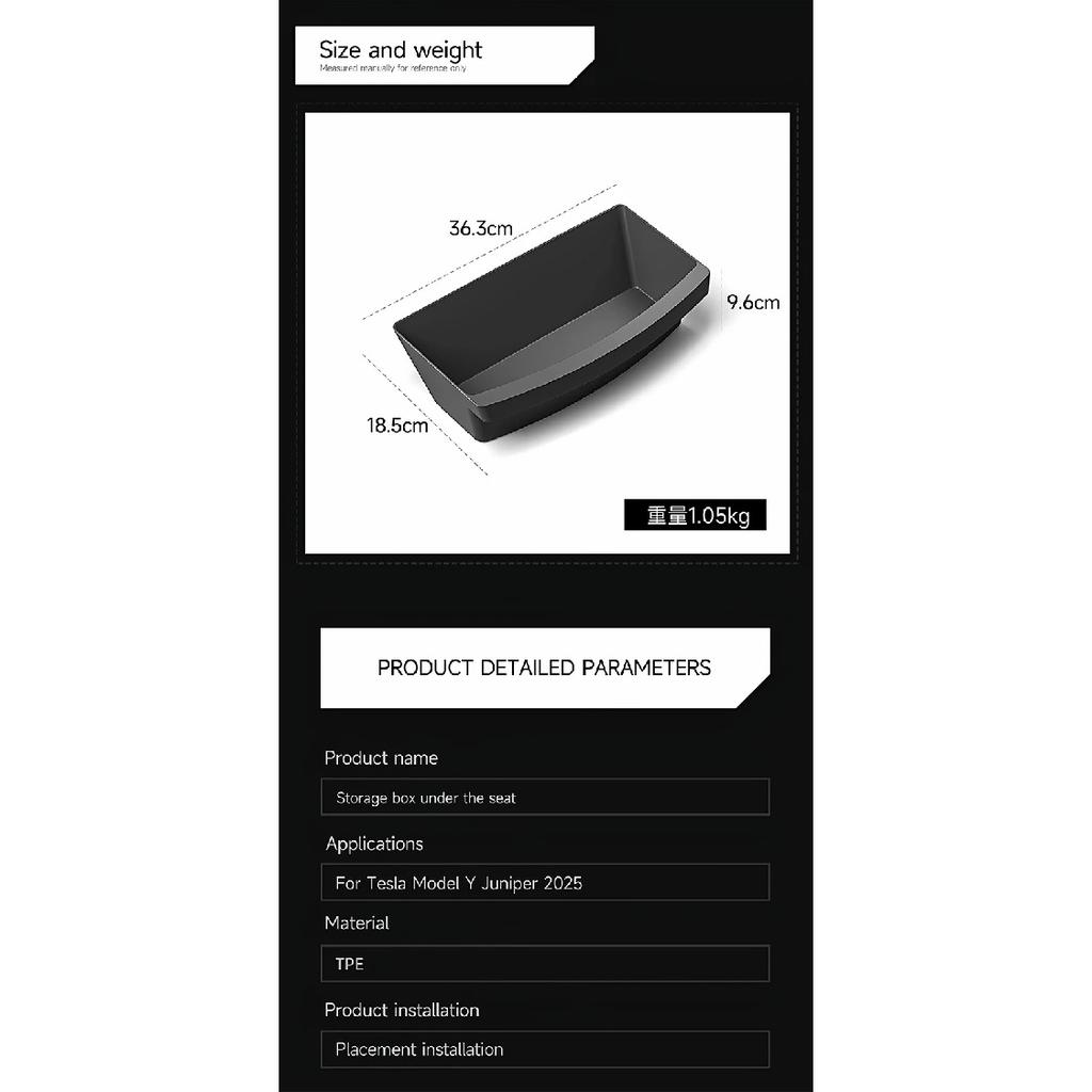 Pour le lancement du nouveau modèle Y Tesla 2025 Juniper 2 Pièces Tiroir sous le siège Boîte de rangement en TPE Organiseur Plateau Cover Accessoires Intérieur de Voiture