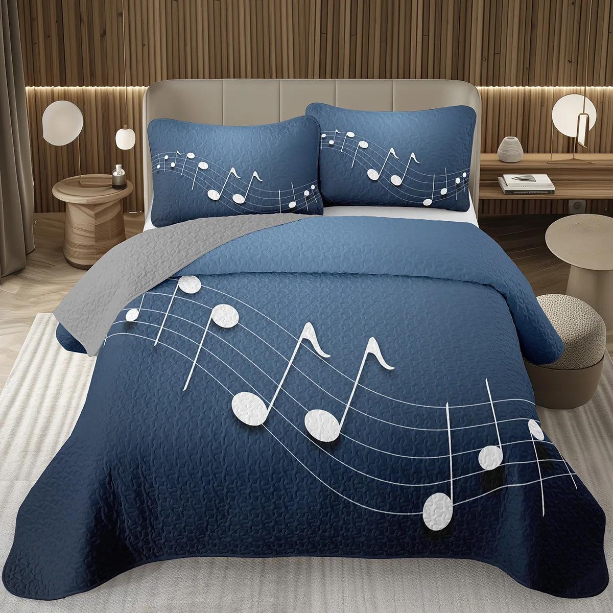 

Musical Note Bedspread,Fashion Pop Music Bedding Set for Kids Teen Geometric Twin Full Queen King Quilted Coverlet Bedroom Decor 135x200cm