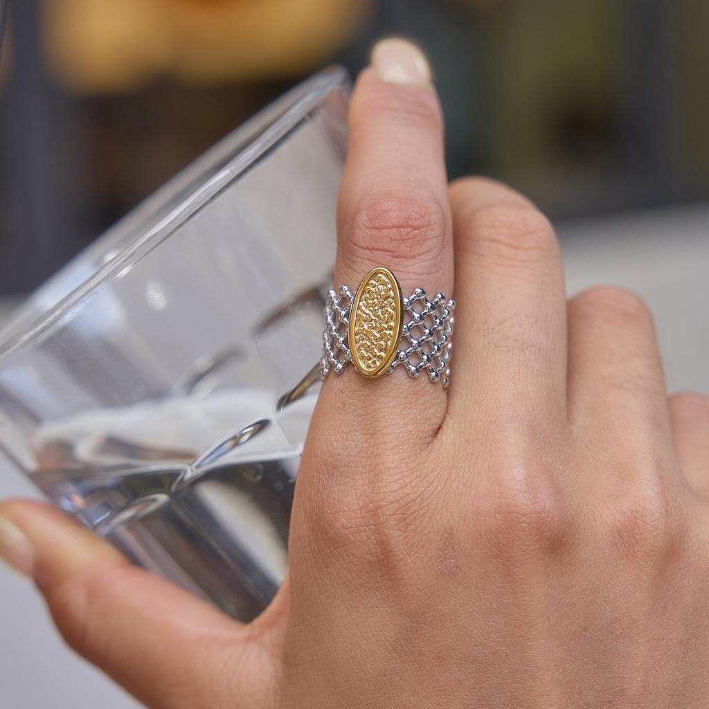 Youthway 18K Gold PVD Plated Stainless Steel Mesh Wide Open Ring For Women Y2K Punk Geometric Waterproof Ring Jewelry Gifts