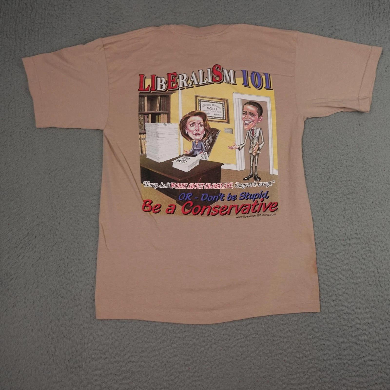 

Vintage Liberalism 101 Shirt Mens Large Brown Conservative Political Graphic USA S