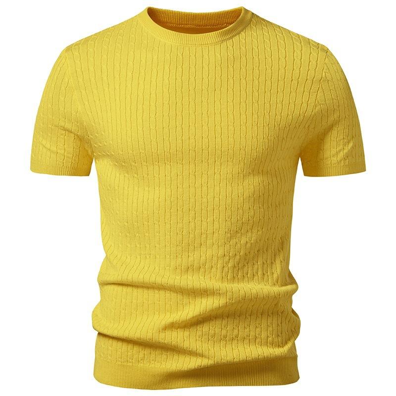 Herren Grau Geripptes Kurzarm-T-Shirt mit Rundhalsausschnitt