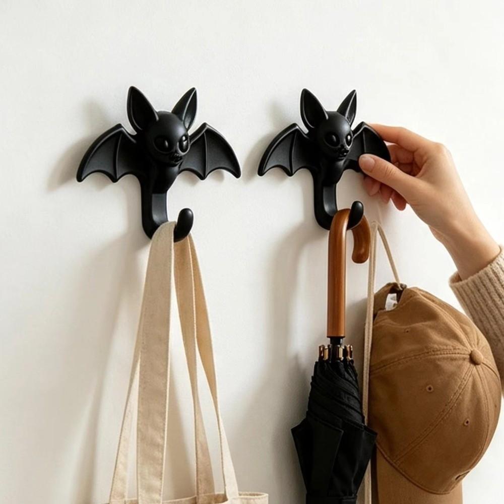 2PCS 3D Printed Cartoon Bat Shaped Wall Hook Self Adhesive Clothes Hook Storage Hooks Office