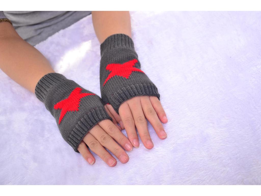 2018 Korean Style Knitted Wool Fingerless Gloves with Cute Star Design - Warm Winter Half-Finger Gloves