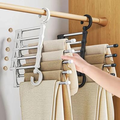5 In 1 Magic Trouser Rack Hangers Stainless Steel Folding Pant Rack Tie Hanger Shelves Bedroom Closet Organizer Wardrobe Storage