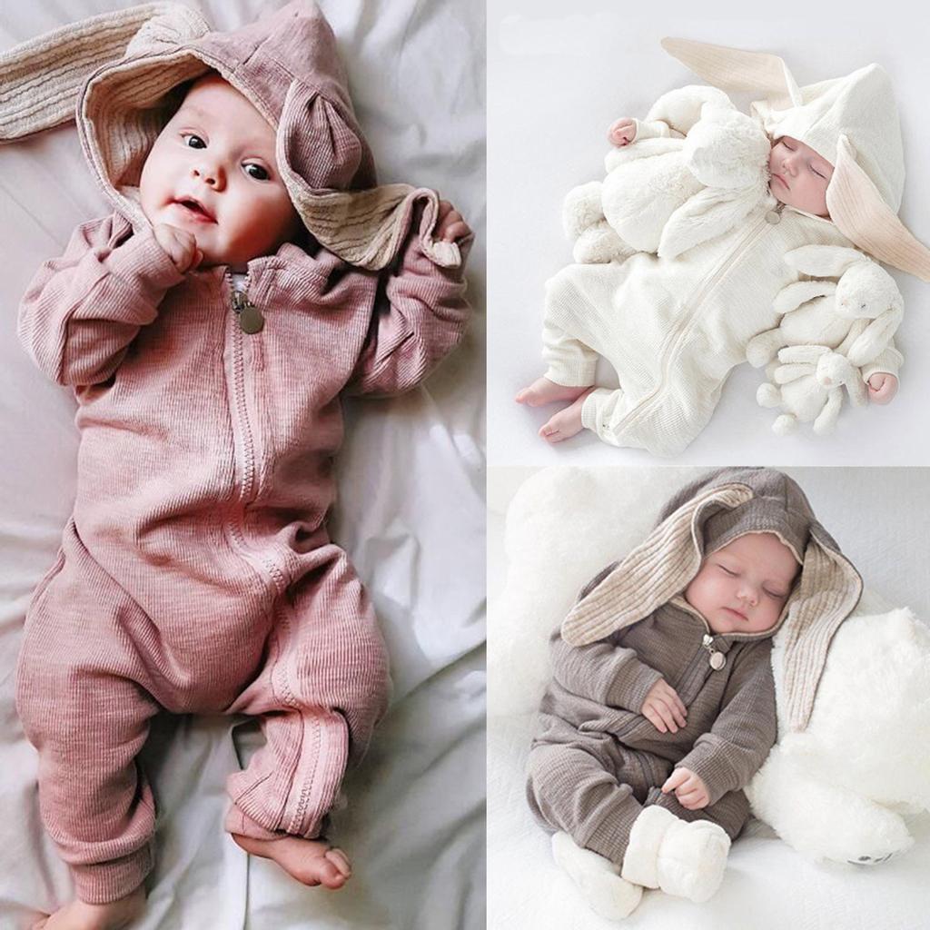 Newborn Infant Baby Girls Boys Thick Warm Jumpsuit  Bunny Romper Playsuit