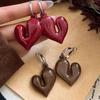 Vintage Irregular Wine Red Heart Shaped Pendant Earrings for Women Fashion Geometric Round Hoop Earrings Party Jewelry Gifts