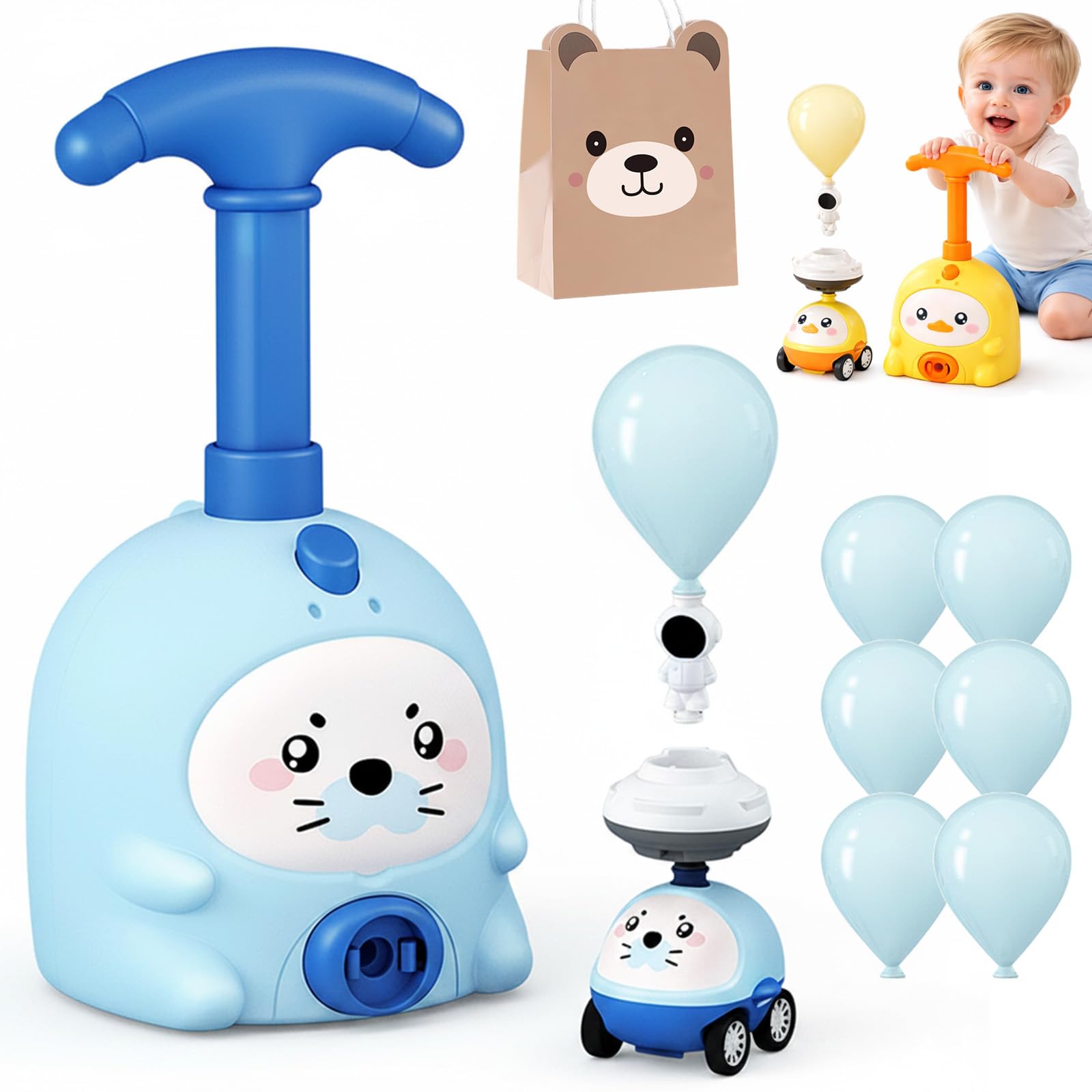 

2026 New Children s Balloon Car, Animal Balloon Launcher Toy Set, Balloon Car Toy Pump Set with 2 Cars, 2-in-1 Races on Ground & Flies in Air, Stem 1CAR
