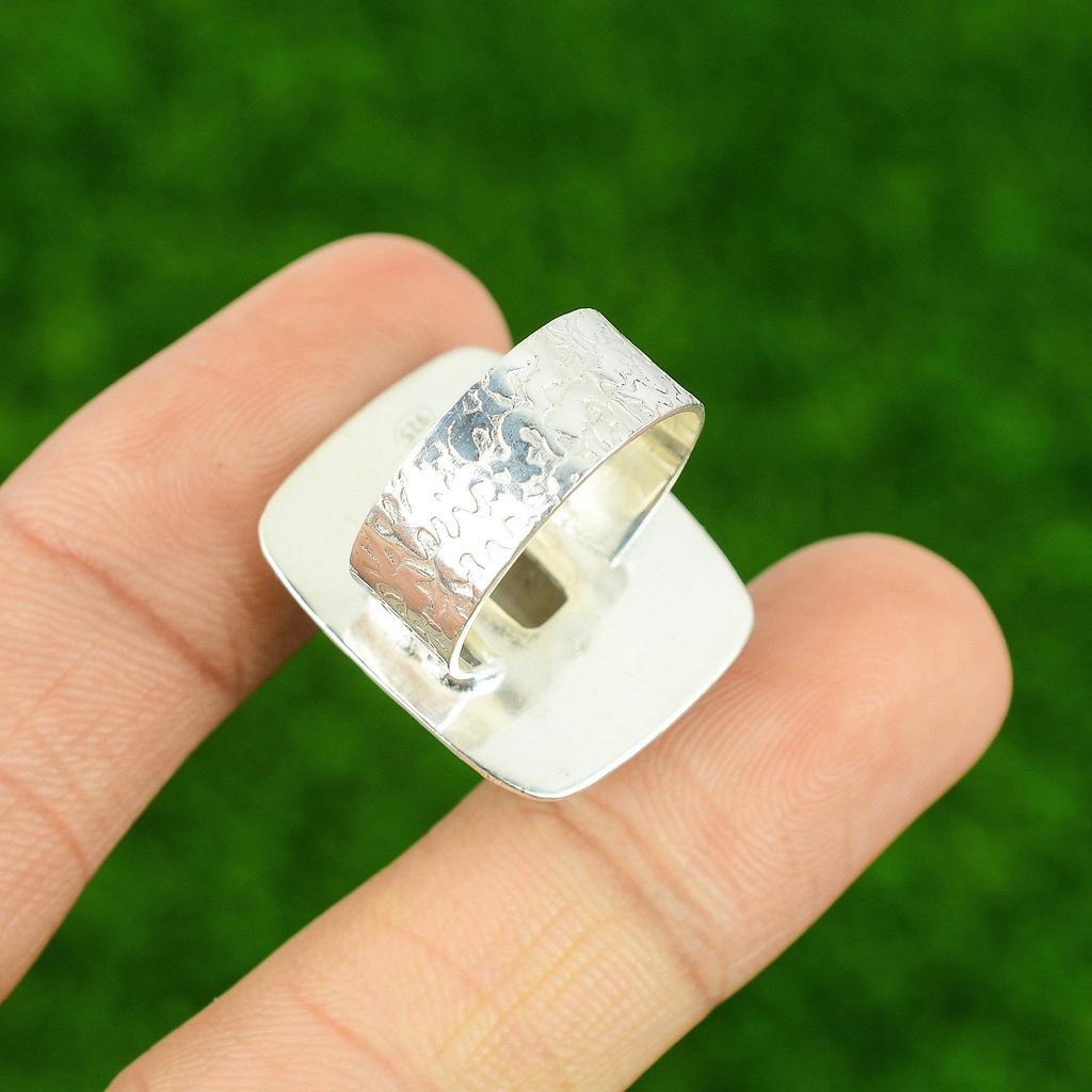 925 Sterling Silver Radiant Plume Agate Gemstone New Promise Ring Jewelry Size 8