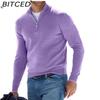 BITCED Herfst Long Sleeve V-hals Fleece gevoerd Rits Heren Casual Poloshirt