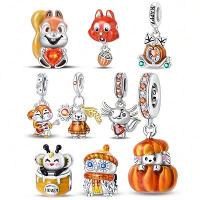 Charm Copper Colors Autumn Squirrel Pumpkinbead For Original Bracelet Diy Beads Charms Jewellery Making Gift For Women Styfne