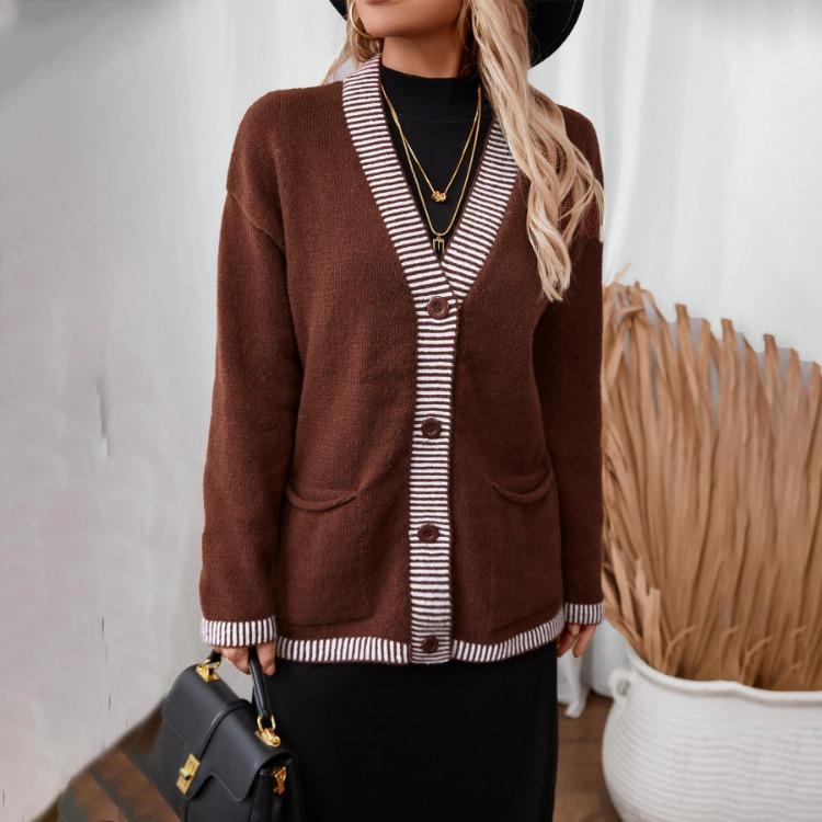 Vintage Autumn Winter Knitwear Cardigan Loose Long Sleeve V Neck Solid Color Sweater Top